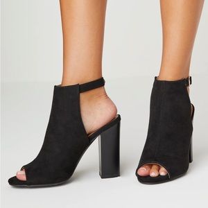 Lulus Black Suede Peep-Toe Booties (Size 9)